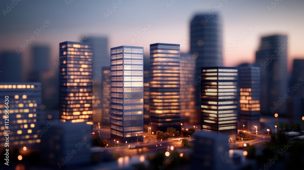 Mesmerizing Cityscape at Dusk: Vibrant Skyscrapers Aglow in the Twilight Mesmerizing Cityscape at Dusk: Vibrant Skyscrapers Aglow in the Twilight