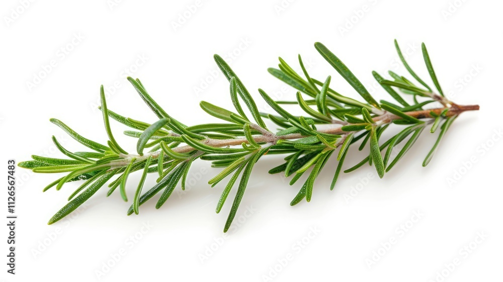 A delicate rosemary sprig, isolated on a white background A delicate rosemary sprig, isolated on a white background