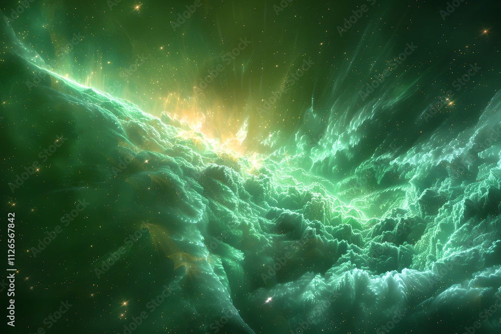 Fototapeta premium Enigmatic Green Nebula Galaxy with Cosmic Clouds for Science and Space Exploration