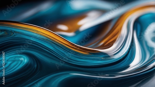 Abstract Fluid Wave Patterns in Shades of Blue, Orange and White.