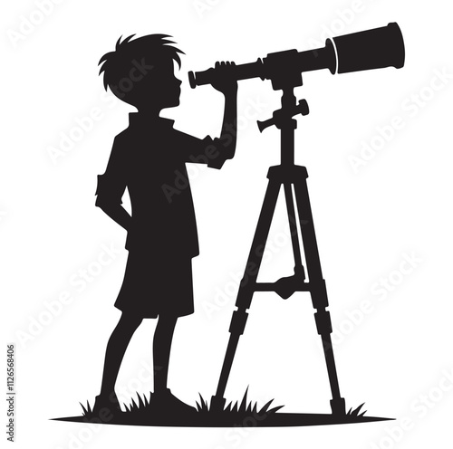A Boy Looks Through A Telescope silhouette vector illustration