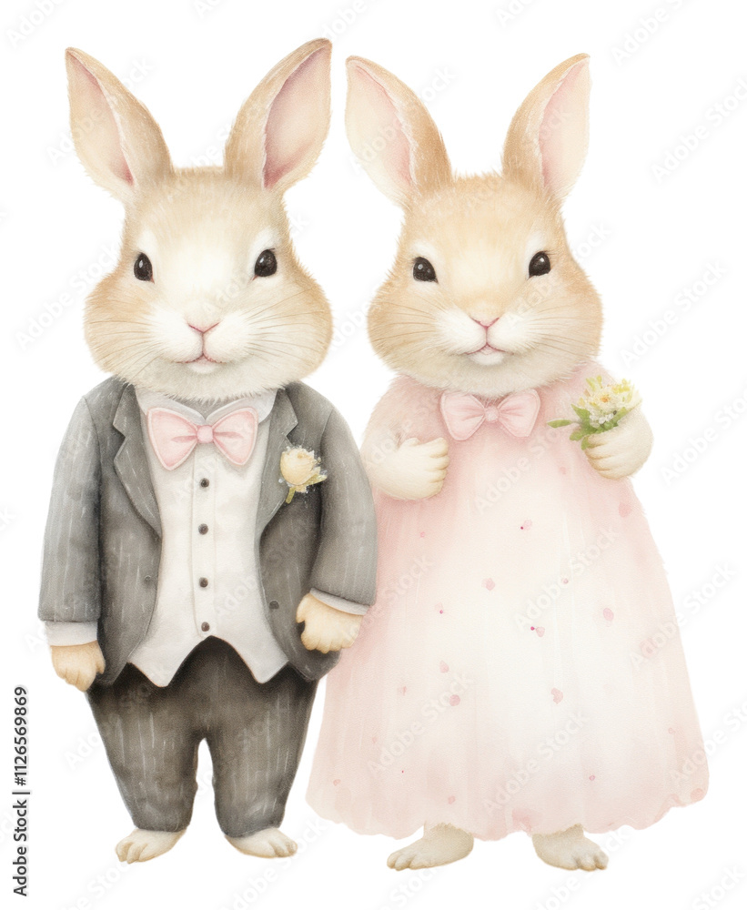 Obraz premium PNG Couple rabbit costumes wedding dress figurine drawing rodent.