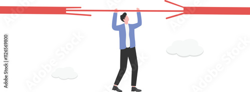 Businessman climbs up the broken rope