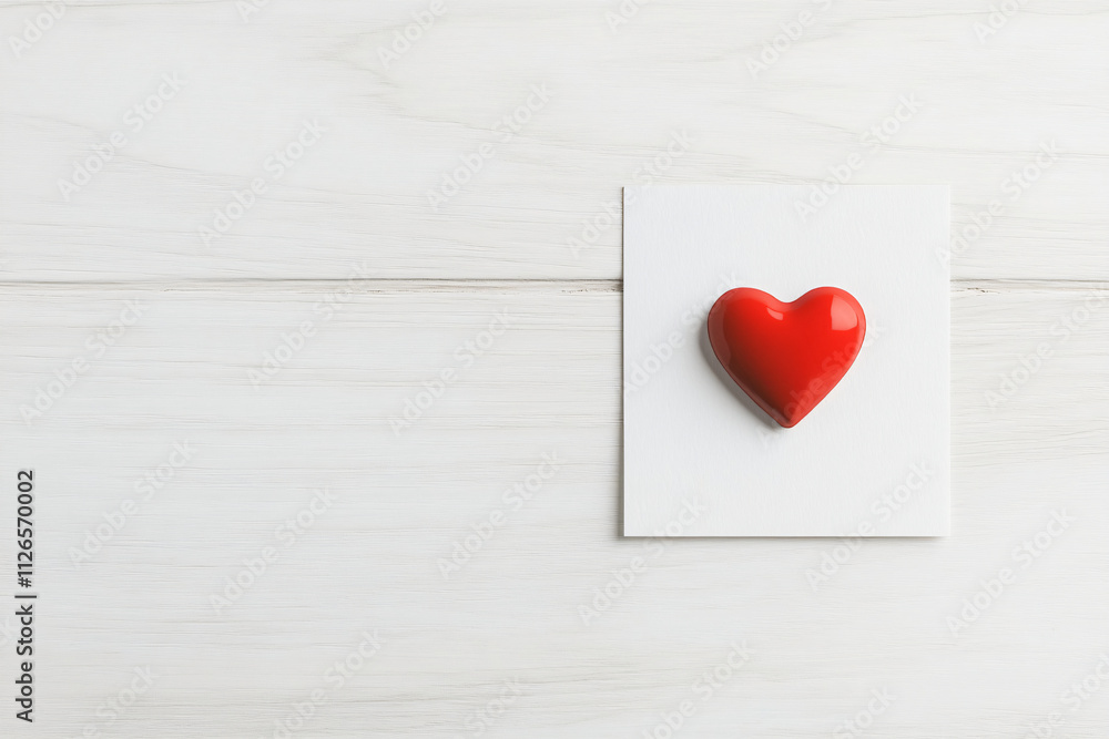 Red heart on white background, letter or valentine. Mockup vertical design template for congratulations on Valentine's Day, March 8 or Mother's Day, declaration of love, date with place for text Red heart on white background, letter or valentine. Mockup vertical design template for congratulations on Valentine's Day, March 8 or Mother's Day, declaration of love, date with place for text