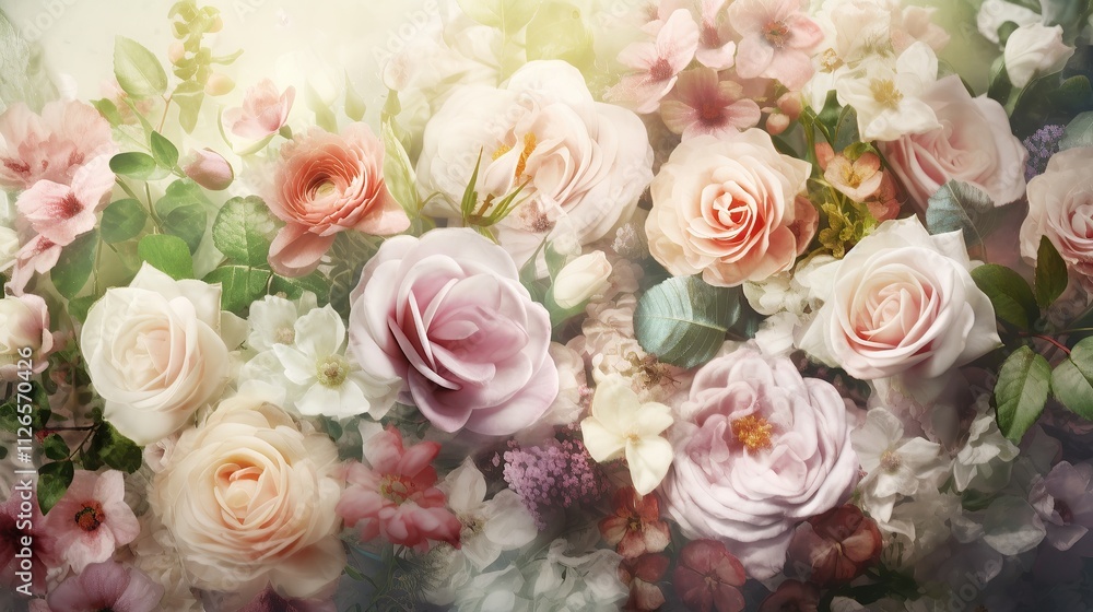 A Bountiful Bouquet Of Pastel Roses And Flowers A Bountiful Bouquet Of Pastel Roses And Flowers