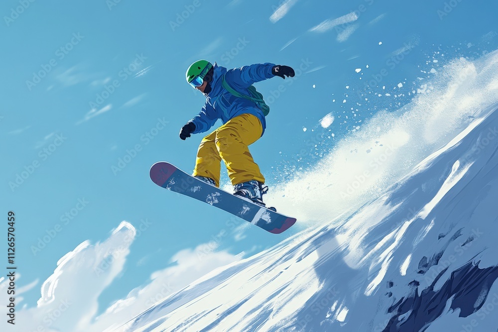 snowboarder performing a jump in a winter landscape snowboarder performing a jump in a winter landscape