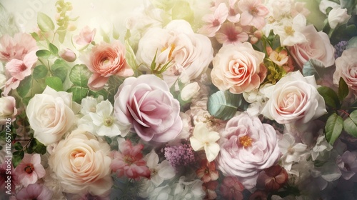 A Bountiful Bouquet Of Pastel Roses And Flowers