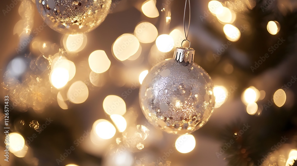 custom made wallpaper toronto digitalHanging transparent golden Ornament balls against defocused bokeh background