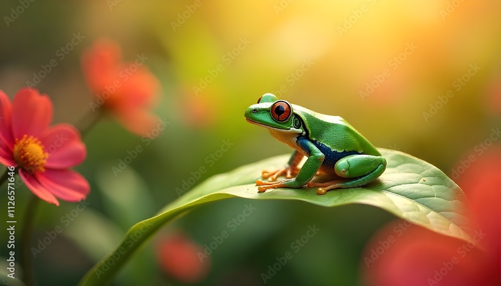 Naklejka premium frog on a leaf