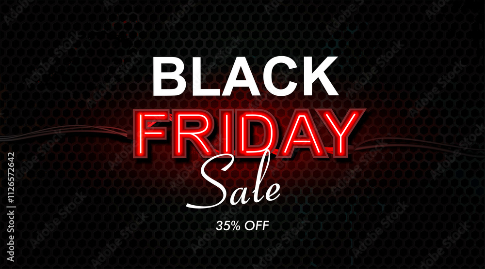 Obraz premium Black Friday. Big sale. Red neon gas light sign with words Black Friday. Neon tubes of red glow in retro styles with luminous letters and inscription Discounts. Creative discount template