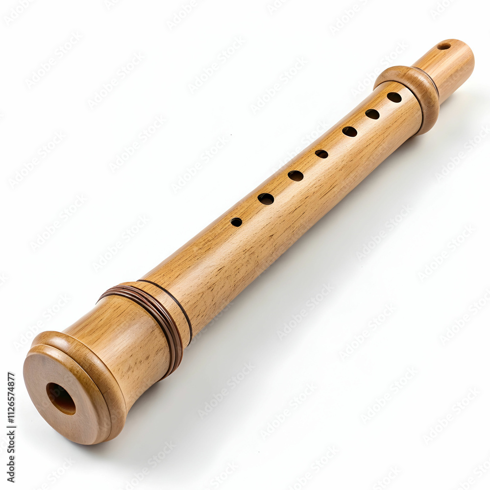 Naklejka premium A wooden recorder with smooth finger holes,