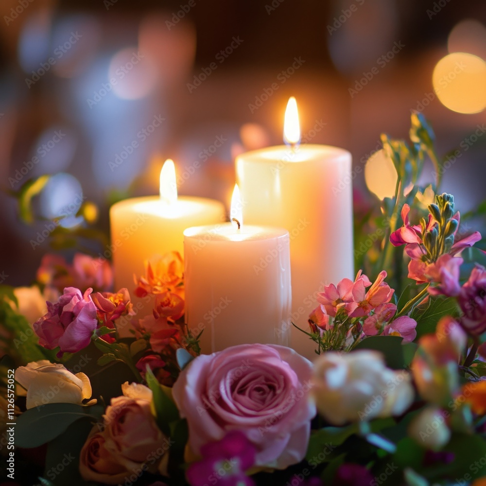 beautiful arrangement of candles and flowers for a romantic setting beautiful arrangement of candles and flowers for a romantic setting