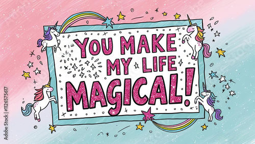 Magical unicorn illustration fantasy theme colorful background whimsical art playful vibe