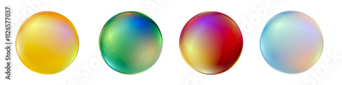 背景透明。球体。イエロー、グリーン、レッド、ブルー。
