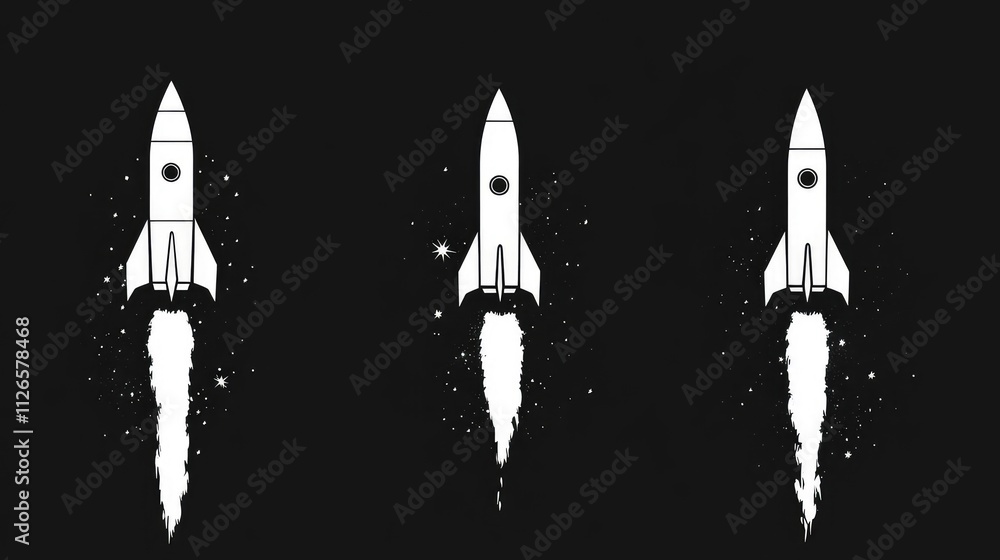 Flat Style Rocket Silhouettes Flat Style Rocket Silhouettes