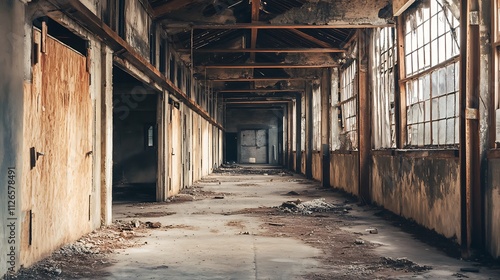 Wallpaper Mural Abandoned Factory Corridor, Industrial Decay Torontodigital.ca