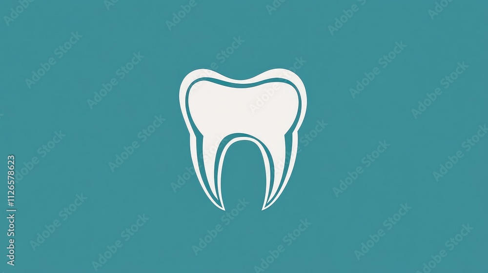 Minimalistic Tooth Icon on Teal Background Minimalistic Tooth Icon on Teal Background