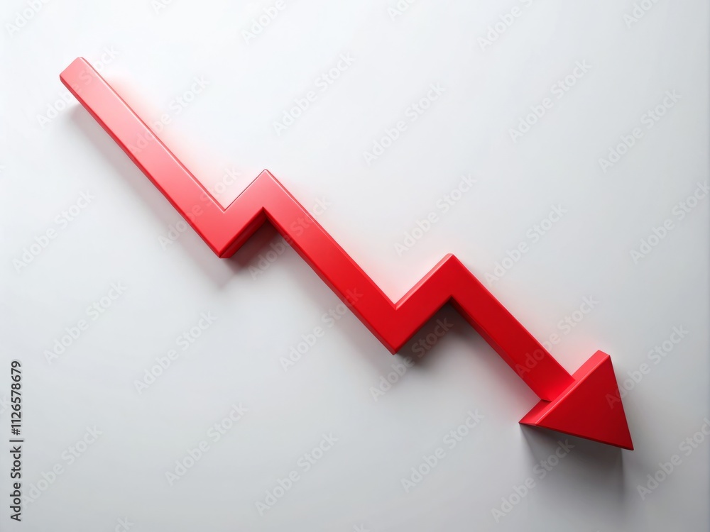 Stock Market Crash, Red Arrow Down, Financial Crisis, Bankruptcy, Downtrend Chart, Falling Graph, Economic Recession, Aerial View Stock Market Crash, Red Arrow Down, Financial Crisis, Bankruptcy, Downtrend Chart, Falling Graph, Economic Recession, Aerial View