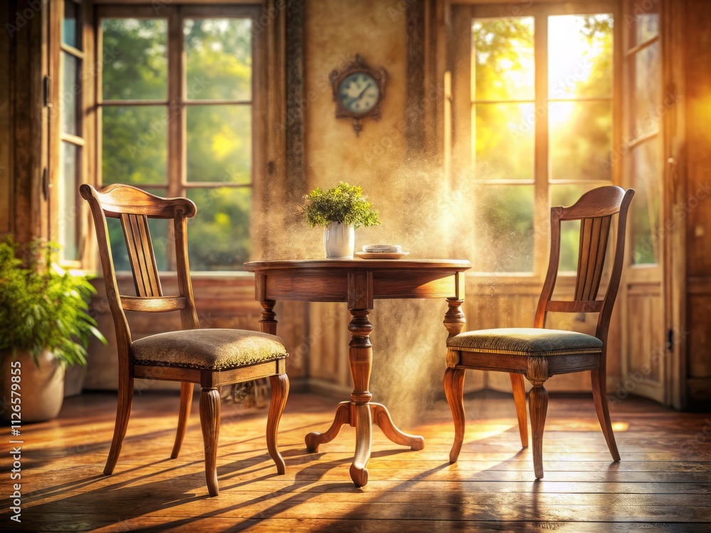 Two Chairs, Table, Room Interior, Still Life Photography, Cozy Home Decor, Elegant Room Setting, Vintage Furniture, Home Interior Design, Artistic Photo Two Chairs, Table, Room Interior, Still Life Photography, Cozy Home Decor, Elegant Room Setting, Vintage Furniture, Home Interior Design, Artistic Photo