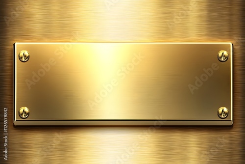 A shiny golden plaque with a smooth surface and four screws, suitable for engraving or labeling. photo