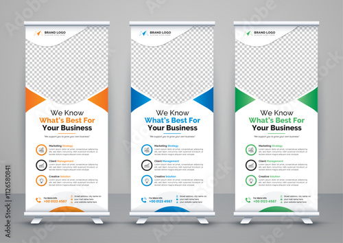 Corporate business roll up banner design. Modern pull up banner template or X banner signage minimal design. Can be used for Business Agency, Medical, Healthcare, School banner.