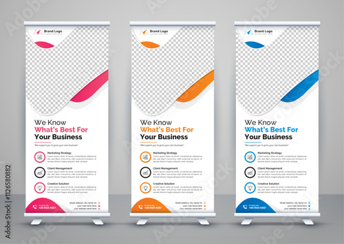 Corporate business roll up banner design. Modern pull up banner template or X banner signage minimal design. Can be used for Business Agency, Medical, Healthcare, School banner.