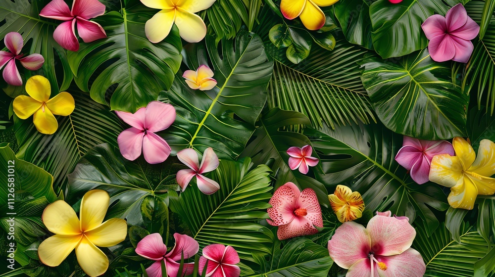 Fototapeta premium A collection of tropical leaves and flowers.