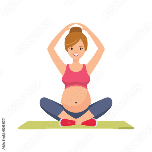 A pregnant woman gently practices yoga, stretching her body with calm focus, embracing balance, relaxation, and connection to her growing baby in a peaceful, serene environment, promoting wellness and