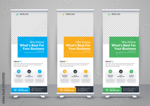 Corporate business roll up banner design. Modern pull up banner template or X banner signage minimal design. Can be used for Business Agency, Medical, Healthcare, School banner.