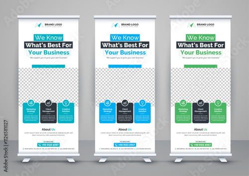 Corporate business roll up banner design. Modern pull up banner template or X banner signage minimal design. Can be used for Business Agency, Medical, Healthcare, School banner.