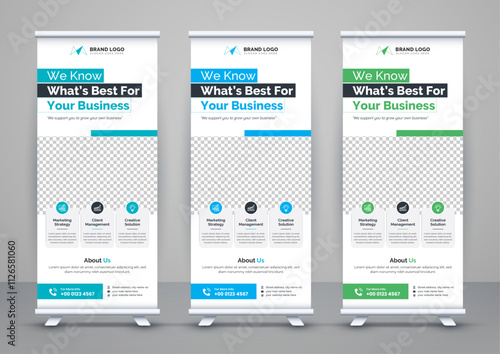 Corporate business roll up banner design. Modern pull up banner template or X banner signage minimal design. Can be used for Business Agency, Medical, Healthcare, School banner.