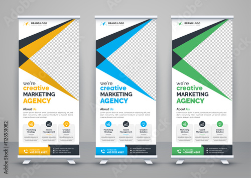 Corporate business roll up banner design. Modern pull up banner template or X banner signage minimal design. Can be used for Business Agency, Medical, Healthcare, School banner.