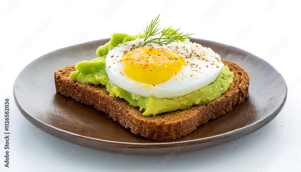 Simple avocado toast topped with a fried egg and fresh dill. Simple avocado toast topped with a fried egg and fresh dill.