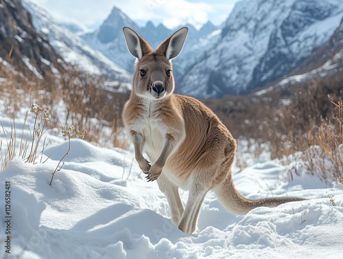 Kangaroo Hopping Through Snow-Covered Alps