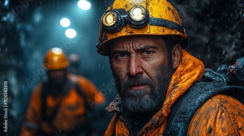 Coal miners emerge from the depths of a mine at night, showcasing resilience and dedication