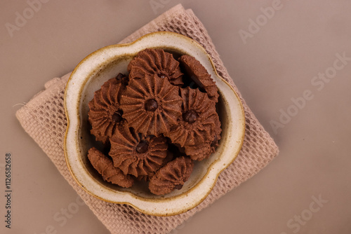 Kue Semprit Coklat or Chocolate Butter Cookies is a Traditional Indonesian Cookies for Ied Al Fitr. photo