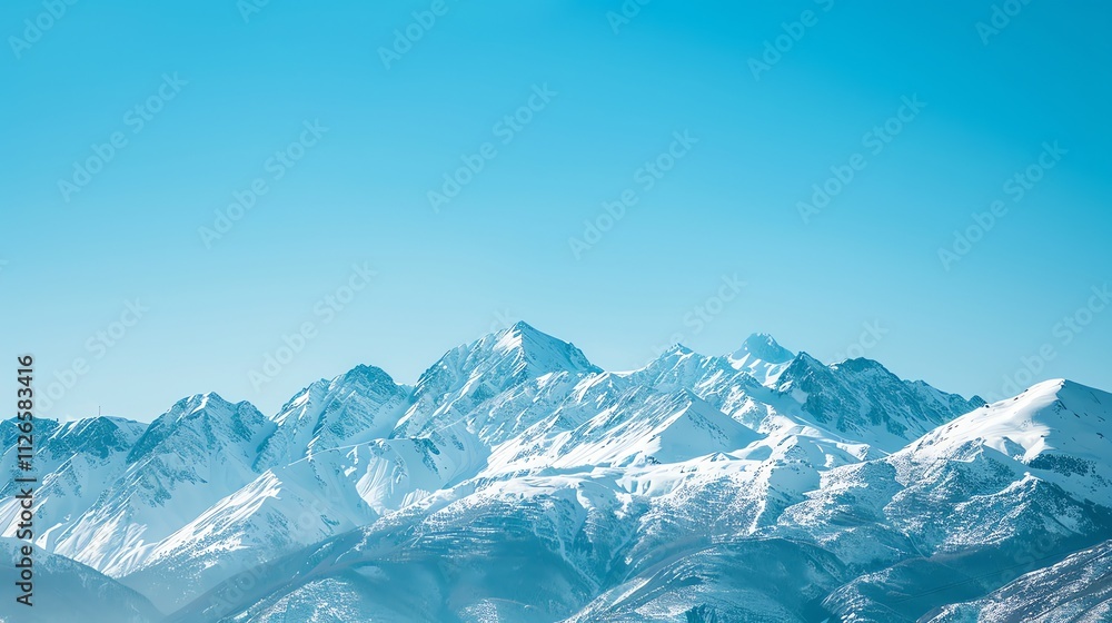 A clear blue sky above a snow-capped mountain range. A clear blue sky above a snow-capped mountain range.