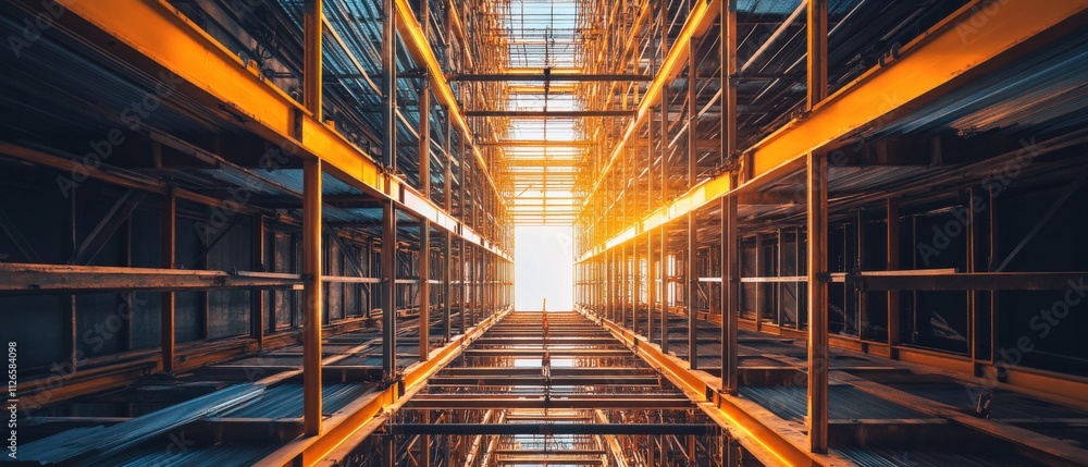 industrial scaffolding with sunlight shining through industrial scaffolding with sunlight shining through