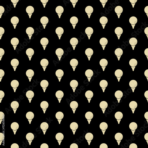 Golf ball on tee icon isolated seamless pattern on black background