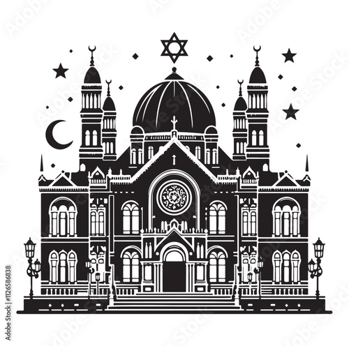 Synagogue Landscape silhouette vector illustration