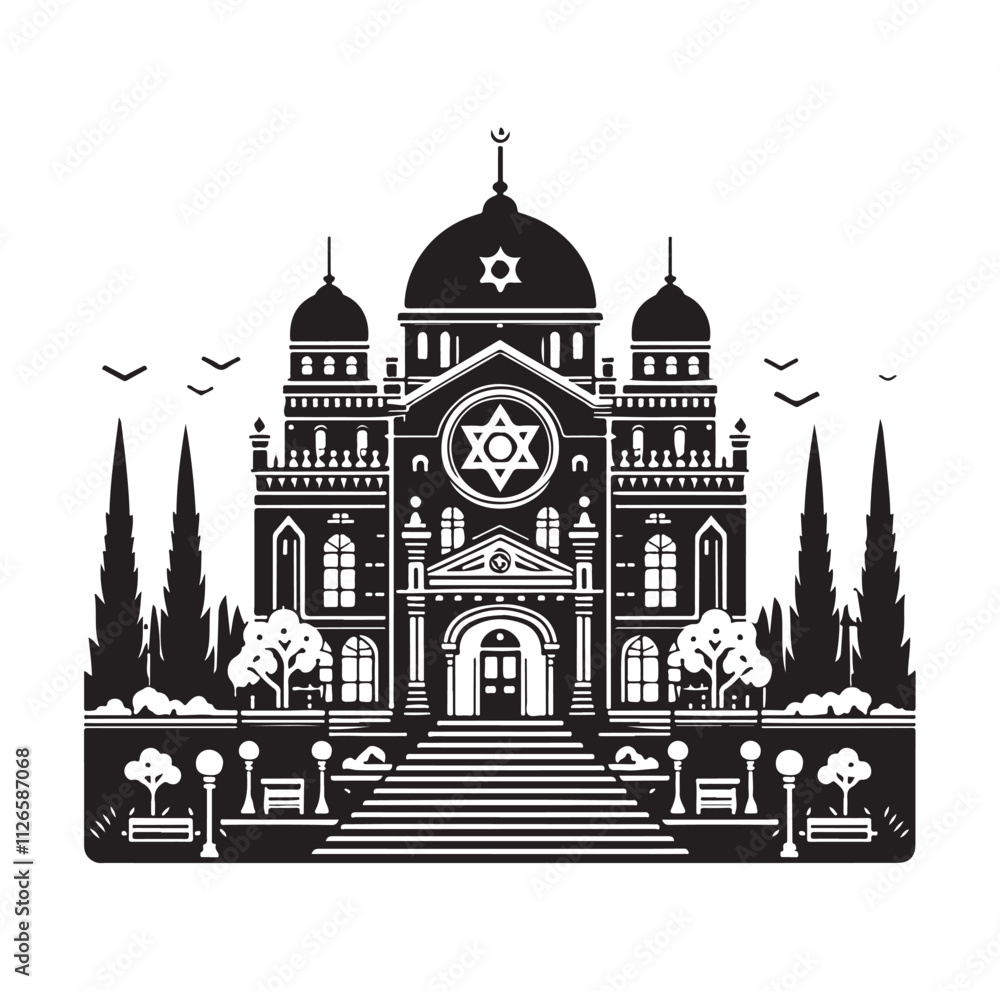 Obraz premium Synagogue Landscape silhouette vector illustration