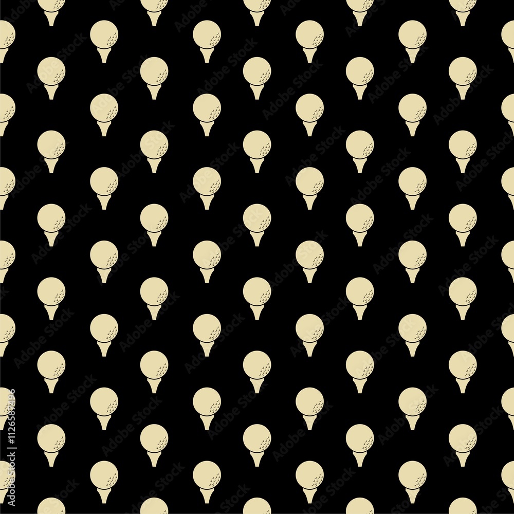 Golf ball on tee icon isolated seamless pattern on black background Golf ball on tee icon isolated seamless pattern on black background