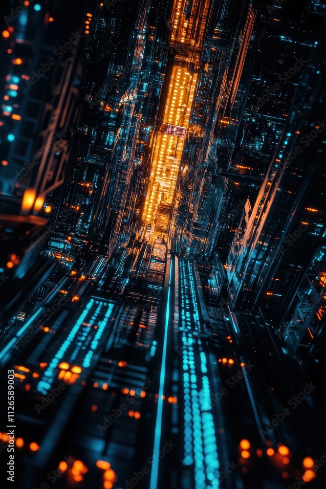 Fototapeta premium Futuristic City Skyline at Night with Glowing Lights