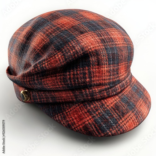 Timeless Elegance: Sophisticated Gatsby Hat with Bold Plaid Pattern on White Background photo