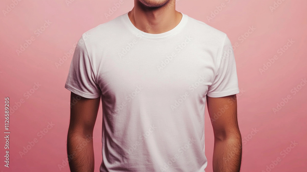 a happy young man wearing a blank white T-shirt, a mockup a happy young man wearing a blank white T-shirt, a mockup
