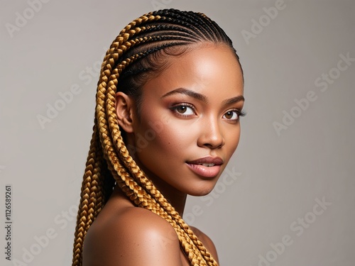 Beautiful black woman with nice braided hairstyle
