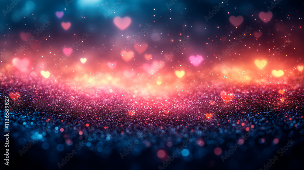 Fototapeta premium Abstract background with glowing violet pink hearts