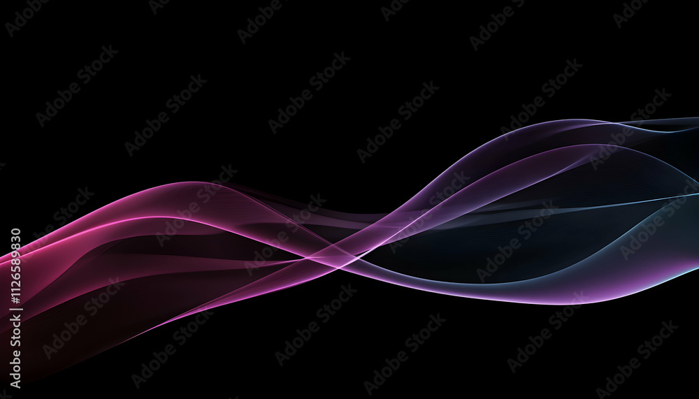 Abstract flowing waves of purple and teal light on a black background. Perfect for design backgrounds, presentations, or websites. Abstract flowing waves of purple and teal light on a black background. Perfect for design backgrounds, presentations, or websites.