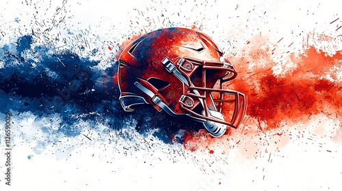 American Football Helmet Abstract Art Red Blue Paint Splatter