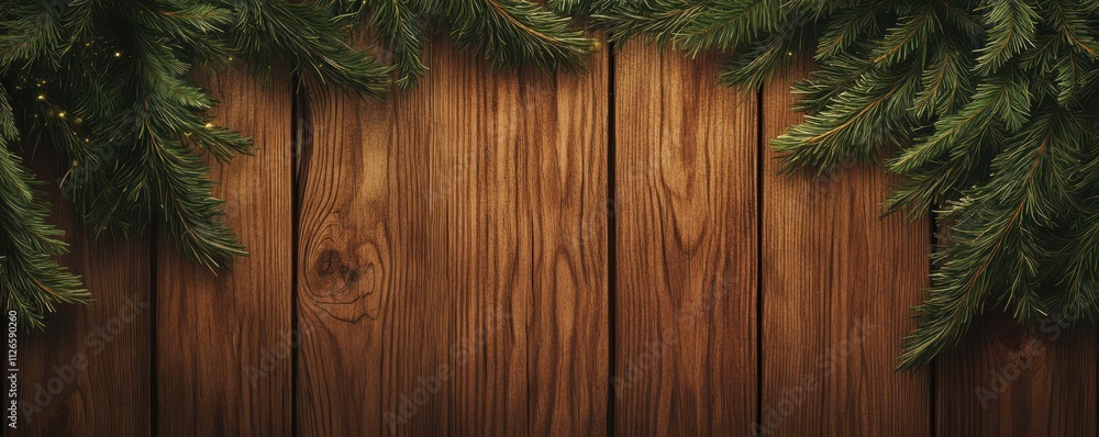 Wooden Background with Fir Branches Wooden Background with Fir Branches